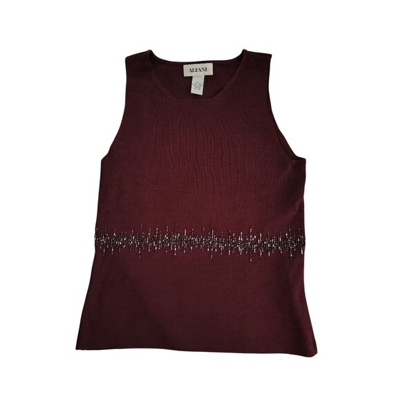 Alfani Womens Beaded Silk Tank Top Burgundy Size L - Picture 1 of 4